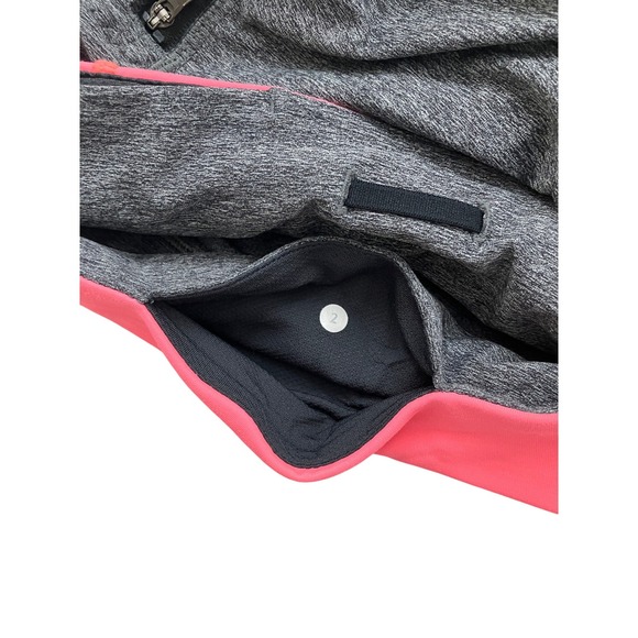 Lululemon Heathered Grey Neon Pink Waistband Mesh Panel Zipper Pocket Leggings - Picture 9 of 12
